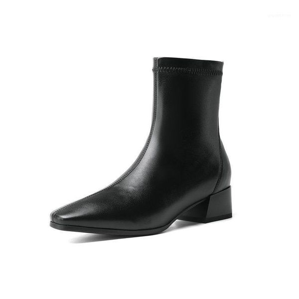 

autumn winter 2020 women genuine leather ankle boots new arrival thick heels pumps autumn party working shoes woman1, Black