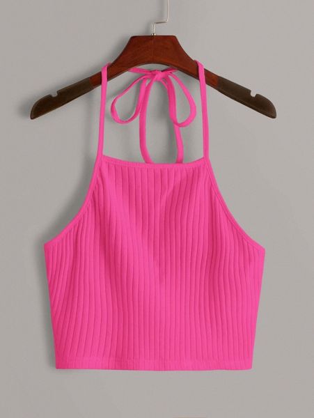 

ribbed neon pink cropped halter l8cs#, White
