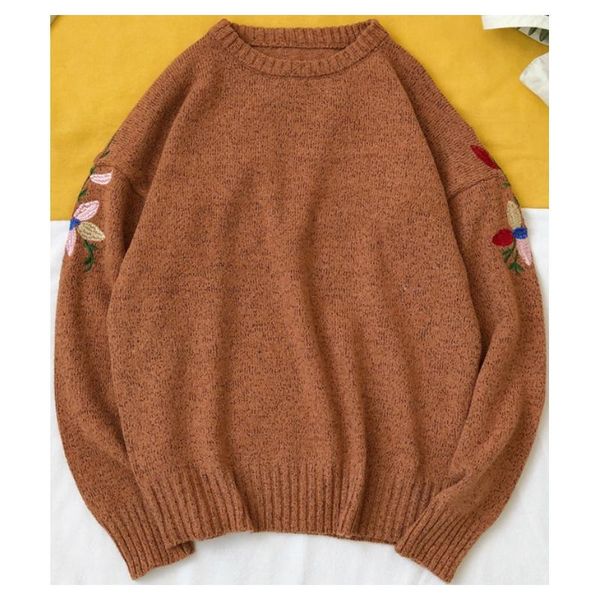 

autumn spring man sweater loose solid color flower embroried couples long sleeve fashion pullover streetwear men clothing, White;black