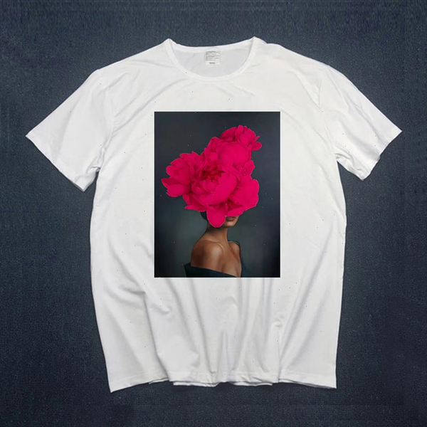

women t shirts summer short sleeve red floral feather print girl harajuku t shirts women aesthetics tees for, White