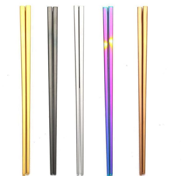 

304 stainless steel chopsticks vacuum plating colorful square chopsticks good quality gold rainbow black chops jllenx eatout