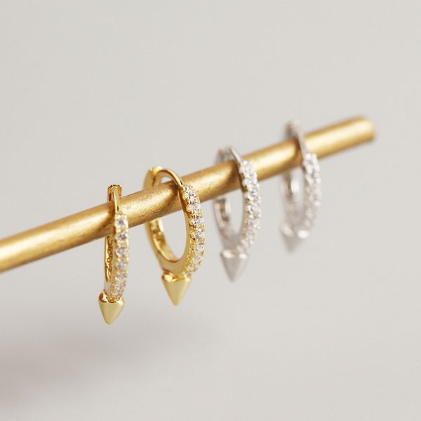 

februaryfrost brand designer 100% 925 sterling silver zircons small rivet stud earrings for women fashion designer women simple earrings, Golden;silver