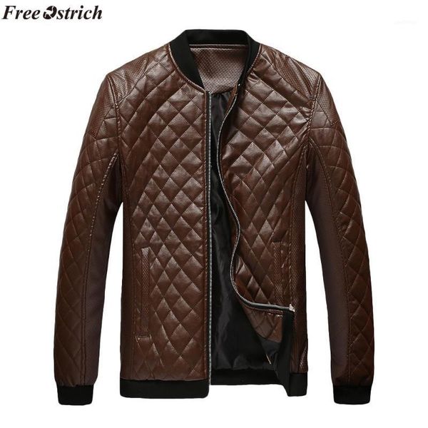 

ostrich men jacket 2020 men's autumn winter geometric print faux leather casual jacket,windproof jacket1, Black;brown