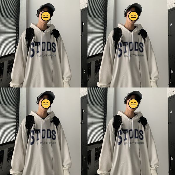 

tu89b autumn loose letter men's hooded pullover student korean fashion brand pullover hoodie l3ow6 hoodie handsome men's top, Black