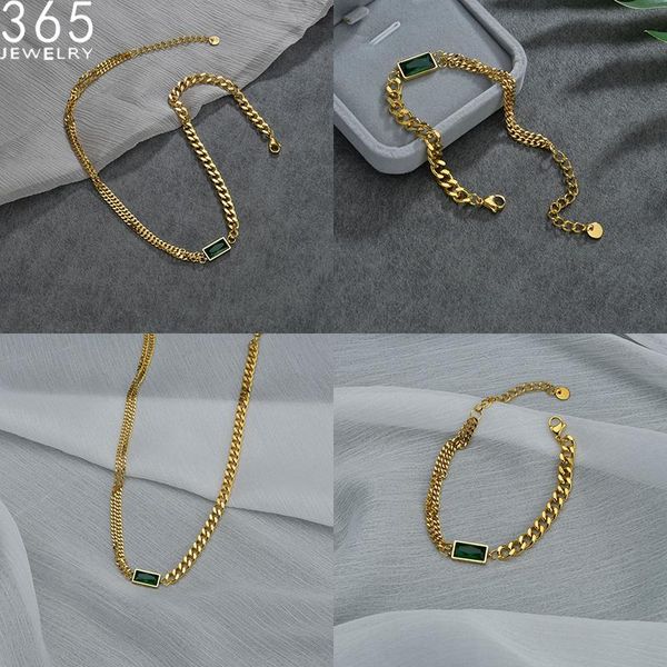 

new fashion green stone necklace bracelet suit specifically gold stainless steel winter christmas gift for girls, Silver