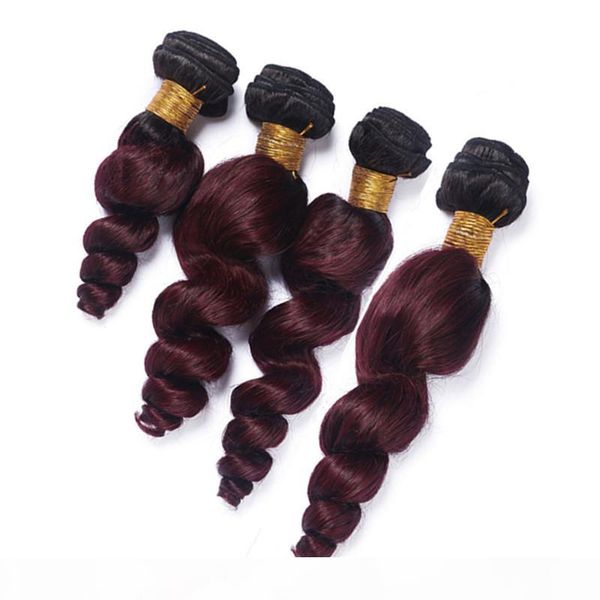 

loose wave wavy #1b 99j wine red ombre virgin peruvian human hair weaves black and burgundy ombre human hair bundles deals 4pcs lot, Black;brown