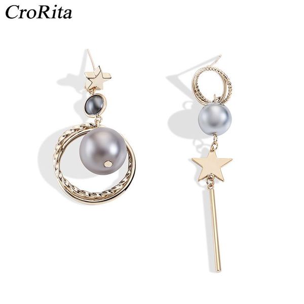 

crorita asymmetric ear drop star moon irregularity korean fashion vacation earrings needle anti allergy frigid serie, Silver