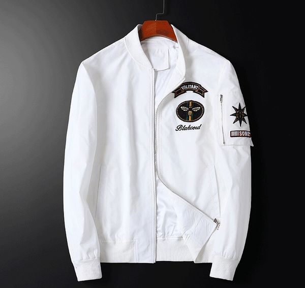 

2021 new men luxury rib sleeve embroidered bee volitant striped high couple baseball coats & jackets abstract digital coat motor #m32 iznk, Black;brown