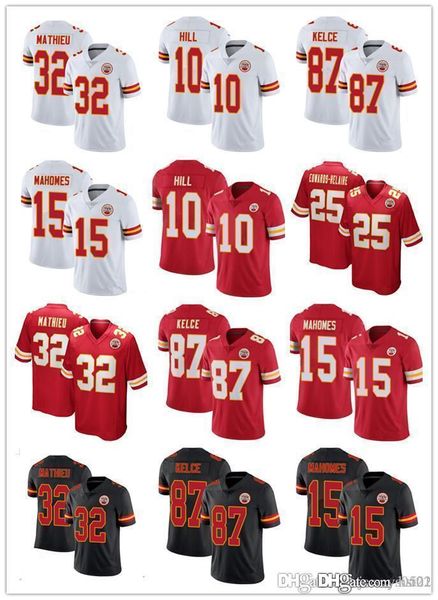 

men women kansas city chiefs 15 patrick mahomes 25 clyde edwards-helaire 87 travis kelce 10 tyreek hill football jerseys, Black;red