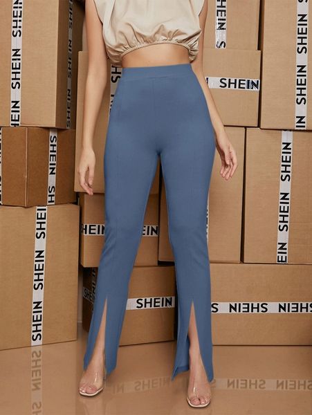 

slit hem solid pants n2sk#, Black;white