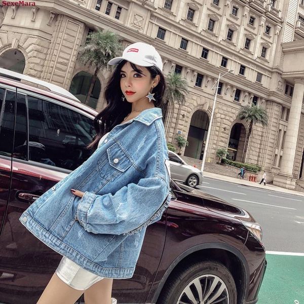 

sexemara fashion the new loose wild beading letter tassel denim jacket, Black;brown