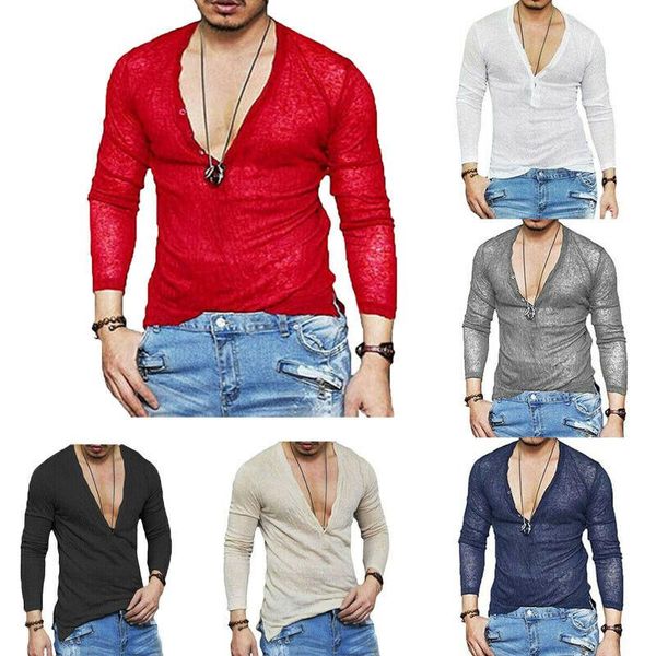 

us men casual slim fit long sleeve deep v-neck shirt t-shirts clothing, White;black