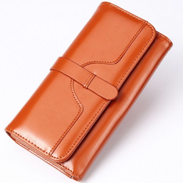 

vintage 100% oil wax wallet women brand long ladies leather wallets phone money cards, Red;black