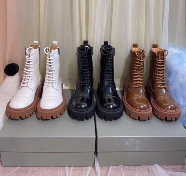 

leather martin boots women new high rise and handsome knight motorcycle boots lace up side zipper mid tube short boots, Black