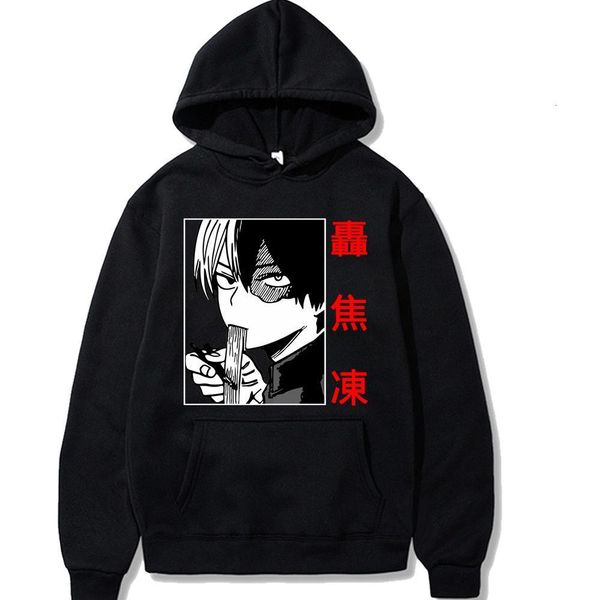 

harajuku my hero academia hoodies japanese anime s todoroki printed men's hoodie streetwear casual sweatshirts, Black