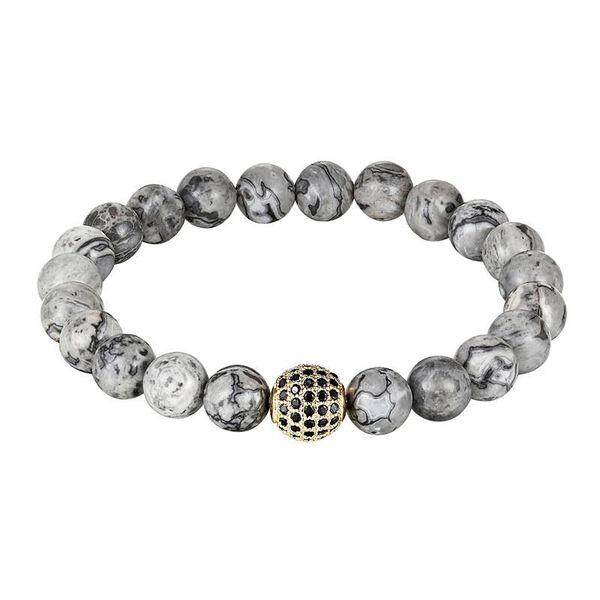 

livvy gray striped natural stone bead bracelet men's gift lucky band bracelet yoga beads aura prayer jewels as463, Black