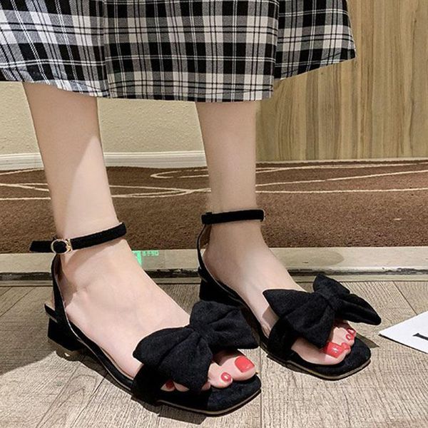 

rimocy sweet bow square heels sandals women summer fashion open toe ankle strap shoes woman 2021 beige buckle sandalias de mujer, Black
