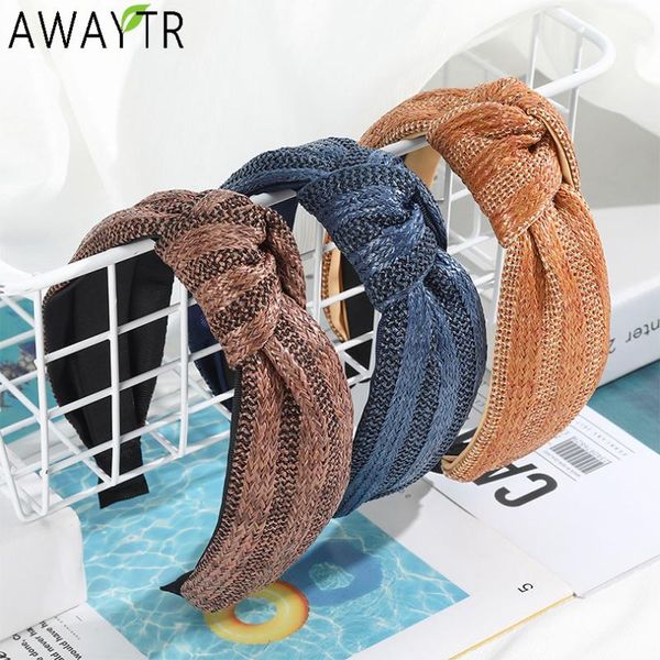 

hair accessories awaytr solid straw knotted hoop stripe headband wide bezel turban women girl hairbands bands tie headdress