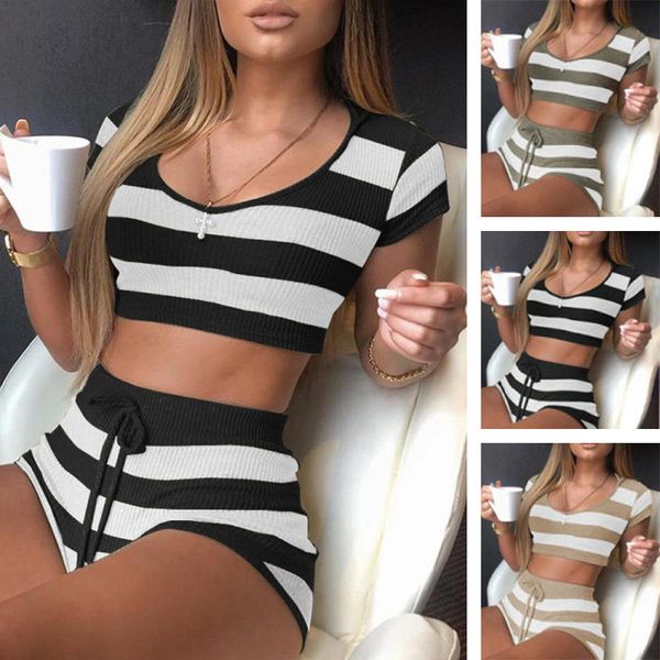 

2020 summer new temperament leisure sports stripe suit women's wear, Gray