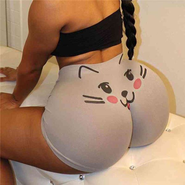 

lovely cat print shorts womens fashion cute cotton stretch high waist shorts panties cat print brief, White;black
