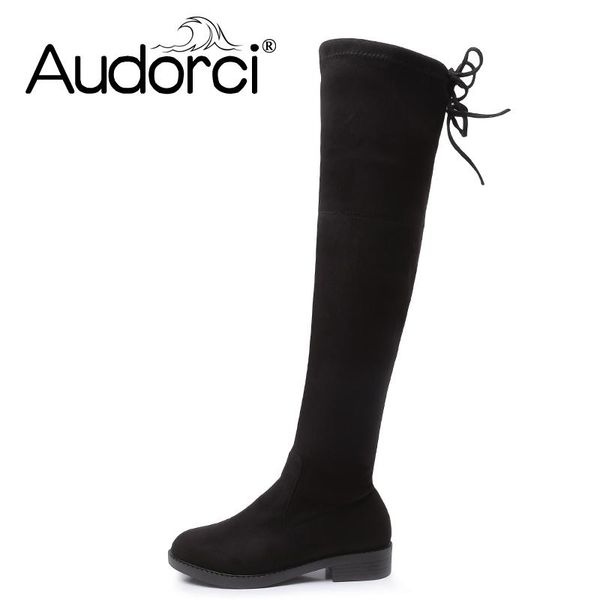 

audorci 2020 осень женская мода knight boots женщина старше колена высокие сапоги женский открытый повседневная обувь плюс размер 34-43, Black
