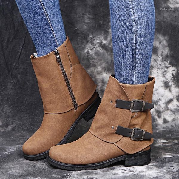 

boots quality shoes women's ankle leather short booties autumn winter snow women square heel zipper motorcycle boots#11251, Black