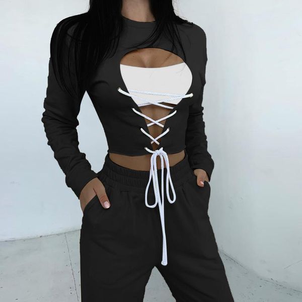 

women's tracksuits sportswear flannel wwo-piece solid color fleece crop pullover sweater trend wild temperament chic, Gray