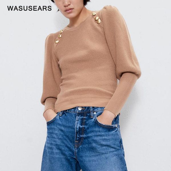 

vintage winter sweater women chic sweater cute puff sleeve sweaters kawaii knitted korean white button fall1, White;black