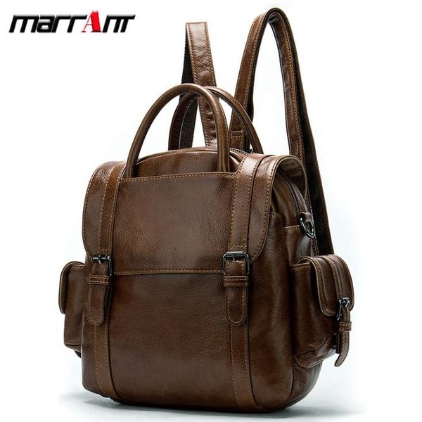 

europe and the united states new casual leather backpack men and women student bag retro multifunctional neutral leather handbag