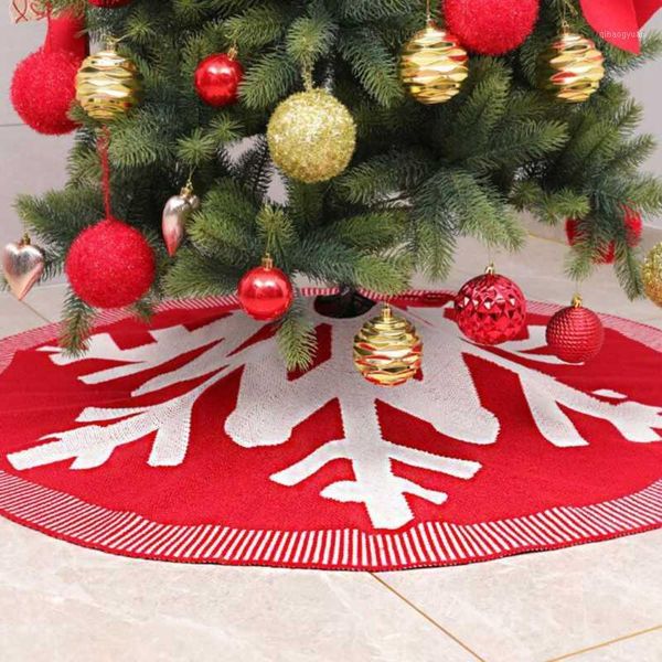 

1pc christmas tree dress snowflake pattern knitted decorative round xmas tree carpet bottom apron skirt1
