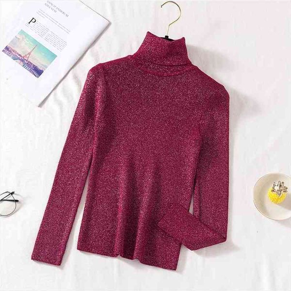 

shiny sweater women 11 colors turtleneck slim pullover spring autumn long sleeve knit jersey de mujer m9d691, White;black