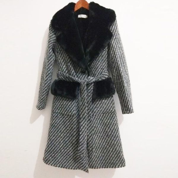 

woolen coat fight imitation fur coat long autumn/winter women's jacket retro1, Black