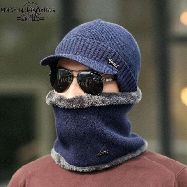 

bingyuanhaoxuan winter hat skullies caps for men women knitted hats scarf winter caps mask balaclava hood wool fur hats
