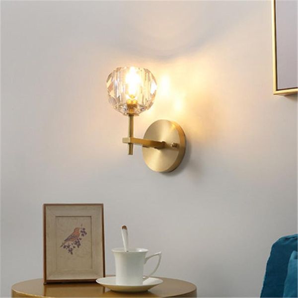

wall lamp loft modern crystal bedroom light glass sconces wood corridor bedside