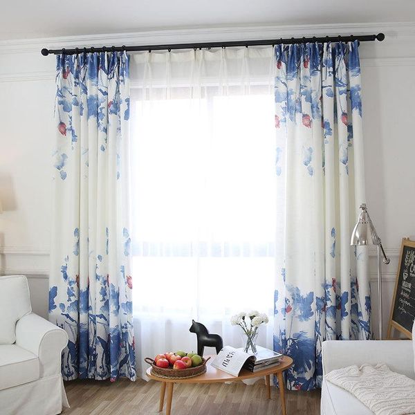 

curtain & drapes floral modern curtains for living room kitchen bedroom chinese painting style lotus faux linen eco-friendly material