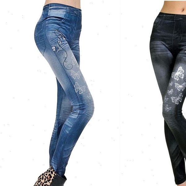 

fashion leggings women printed seamless cotton jean like underpants print slim skinny leggings pants jeggings leggins mujer 20, Black
