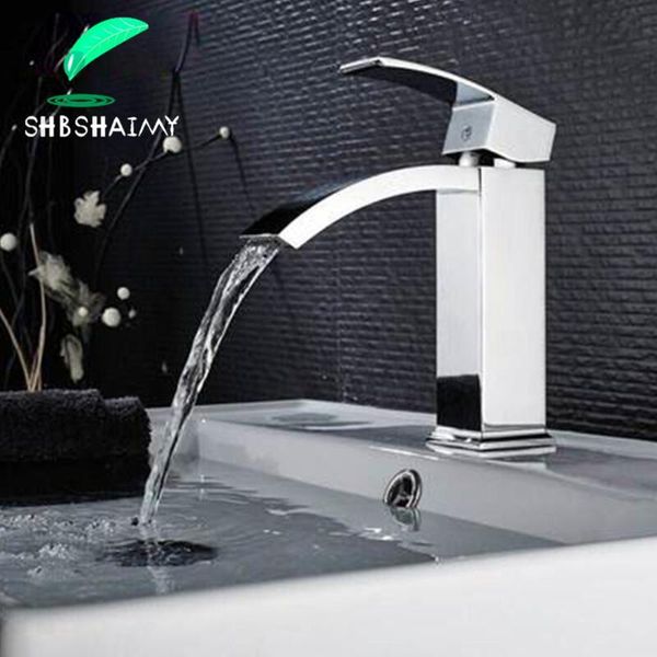 

bathroom sink faucets shbshaimy chrome waterfall basin faucet deck mounted single handle hole cold water mixer tap bass