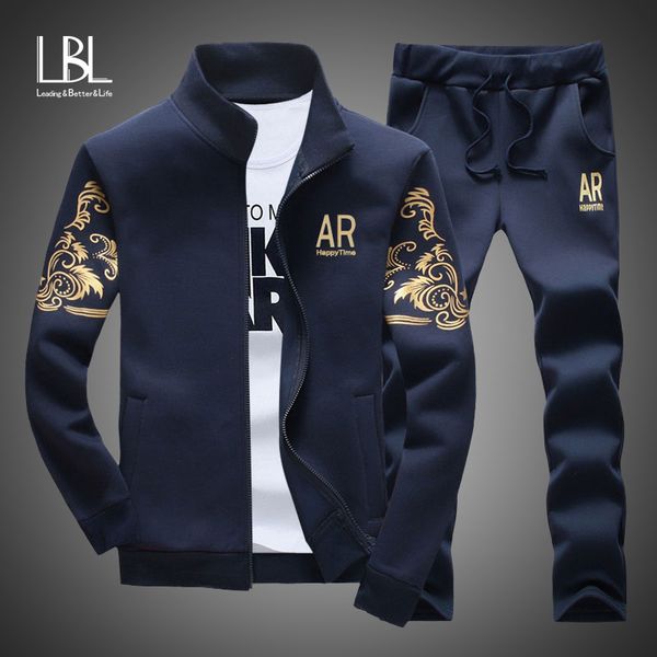 

brand men sets fashion autumn spring sporting suit sweatshirt+sweatpant tracksuit men's sportswear zipper clothing 2 pieces sets 201123, Gray