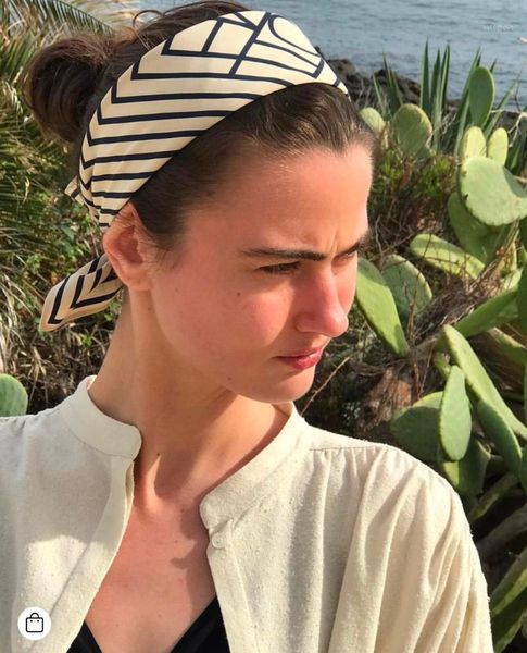 

[elfstyle] - 57cm san remo scarf beige woman 100% silk stripes small square scarf for headband fashion bloggers recommend1, Blue;gray