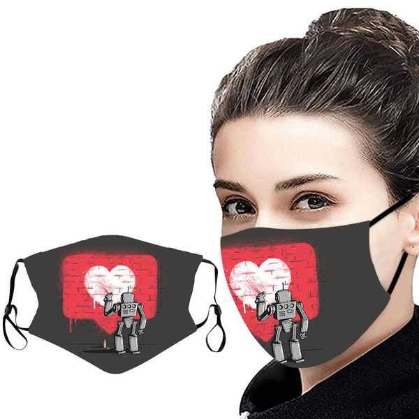 

2021 valentines day face mask heart print mask washable reusable cotton mouth cover breathable couple protective designer face masks