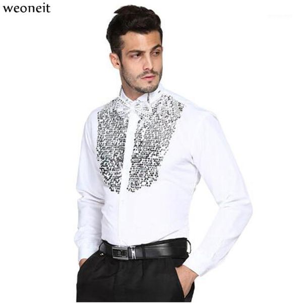 

weoneit mens shirt 2019 new arrival mens shinning sequin decoration long sleeve stage performance shirts clothing1, White;black