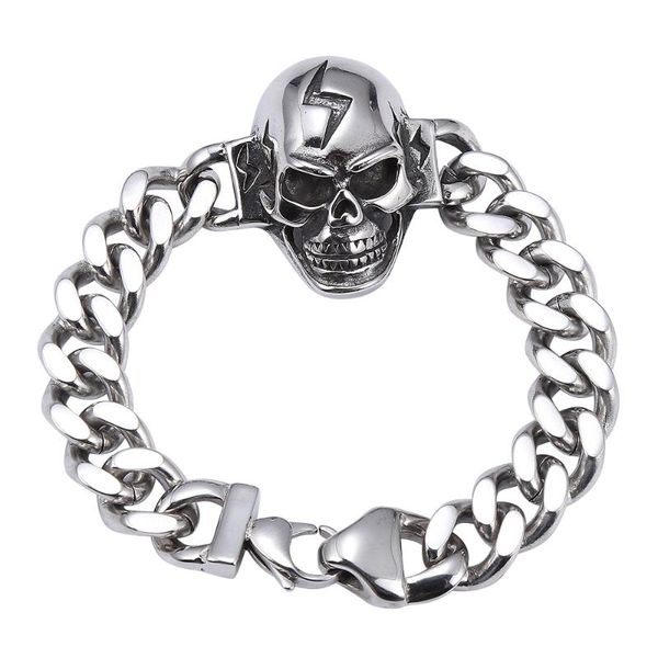 

punk stainless steel dkeleton head bracelet chain charms bracelet for men stainless steel lobster claw clasp closure gs0015, Golden;silver