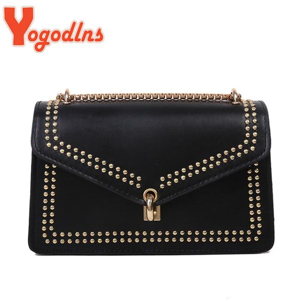 

yogodlns зима новый мешок плеча женщины pu кожа цепи сумка мода заклепка crossbody сумка роскошный маленький квадрат девочка кошелек