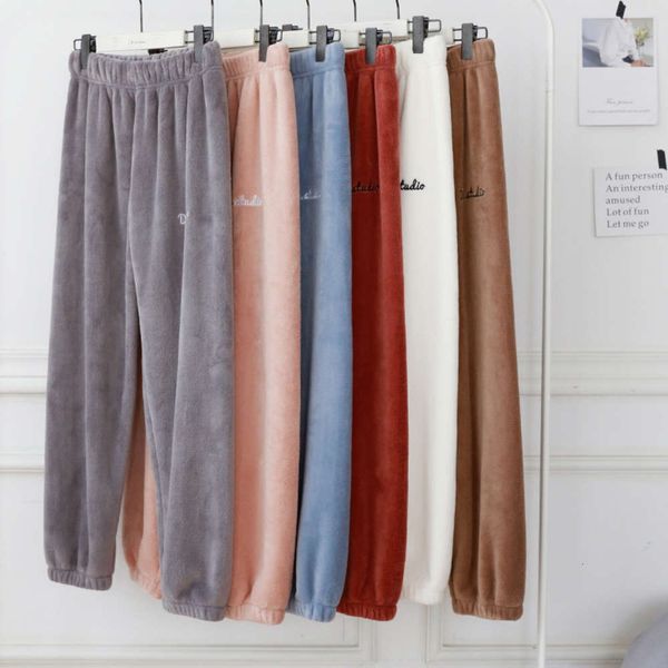 

dstudio fairy warm autumn winter coralline hem loose and thickened home pants, Black;white