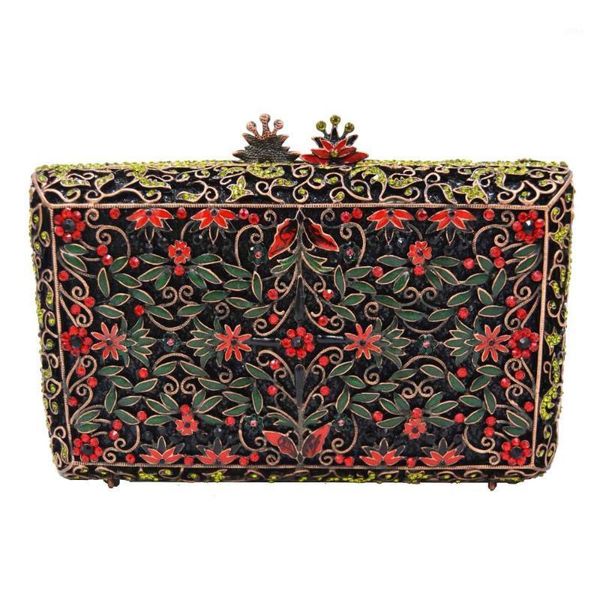 

evening bags bronze green oil drip women box flower design party clutch sc8951