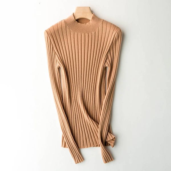 

2021 quality 100% wool knitted jumpers ladies warm tender winter turtlenecks high striped pullovers sweaters 307h, White;black