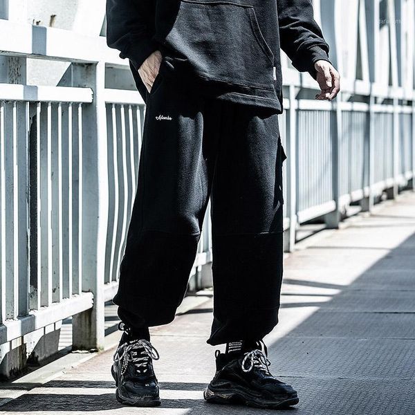 

men's clothes harajuku autumn winter sports leisure trousers draw string overalls oversized loose comfortable jogger hiphop1, Black