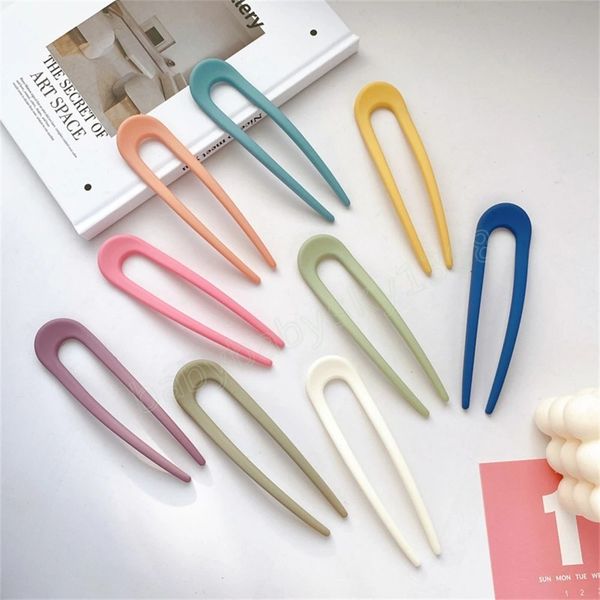 

simple minimalist candy color u shape hair sticks for women shell hair clip pins girls hairpins hair bun maker headwear, Slivery;white