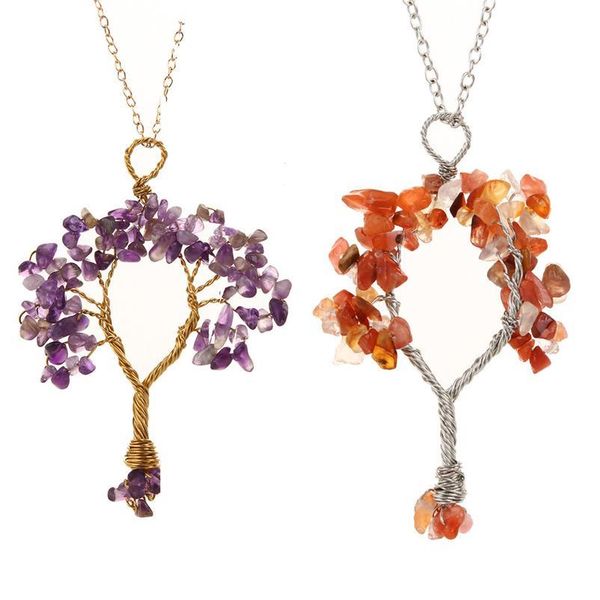 

fashion tree of life quartz necklaces pendants natural stone crystal pendant necklace for women diy jewelry gifts drop jllzyp, Black