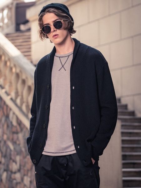 

men drop shoulder button up cardigan m36d#, White;black